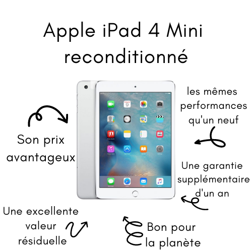 ORDI./TABLETTES: Apple iPad Mini 4 Argent 128 Go Wifi + Cellular -  Reconditionné Grade A